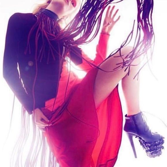 DarkestStarUK - OOAK - Leather Fringe Collar.Black leather collar/Magenta Fringe - Picture 7 of 12